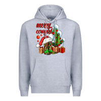 Heather Grey merry cowgirl  boots and cactus with gifts Premium Hoodie - AdoDesignShop