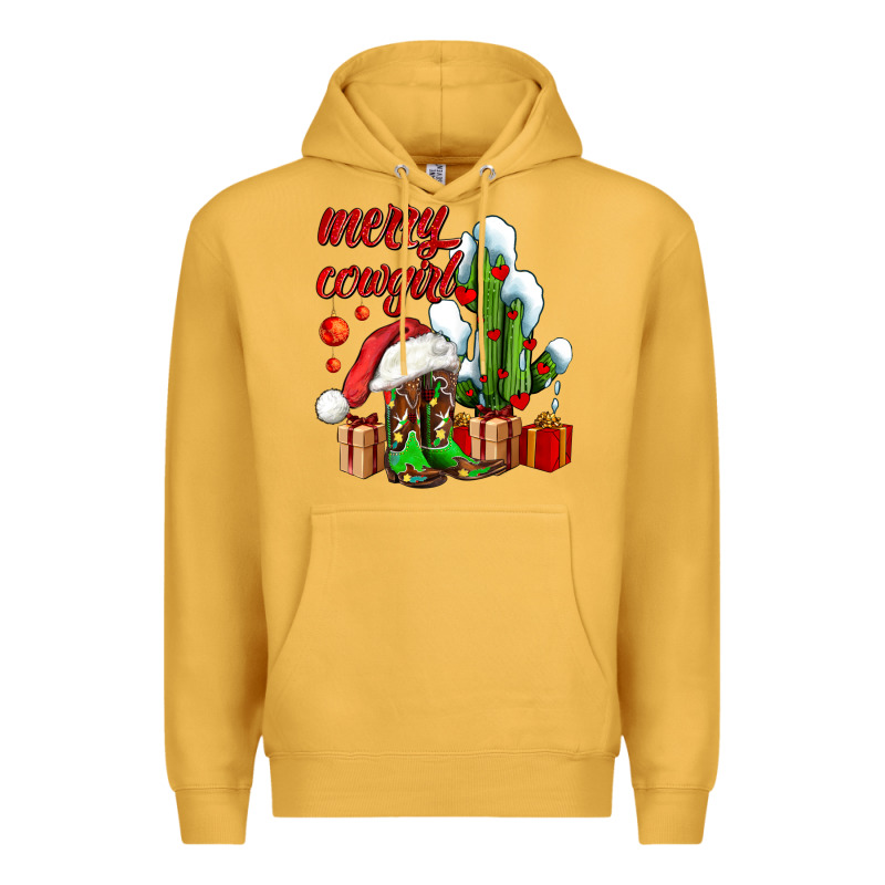 Merry Cowgirl  Boots And Cactus With Gifts Premium Hoodie by AdoDesignShop | Teevron