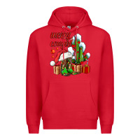 Red merry cowgirl  boots and cactus with gifts Premium Hoodie - AdoDesignShop