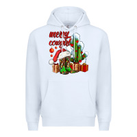White merry cowgirl  boots and cactus with gifts Premium Hoodie - AdoDesignShop