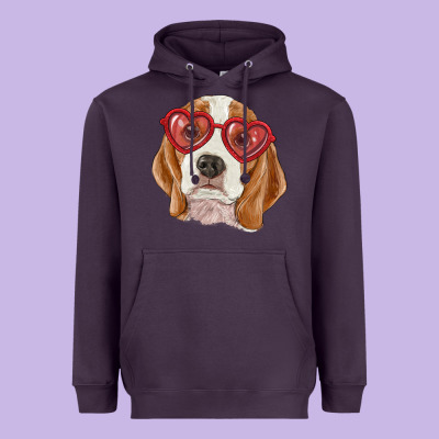 Heavyweight Hoodie beagle with love glasses