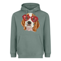 Sage beagle with love glasses Heavyweight Hoodie - RanaPortraitStore