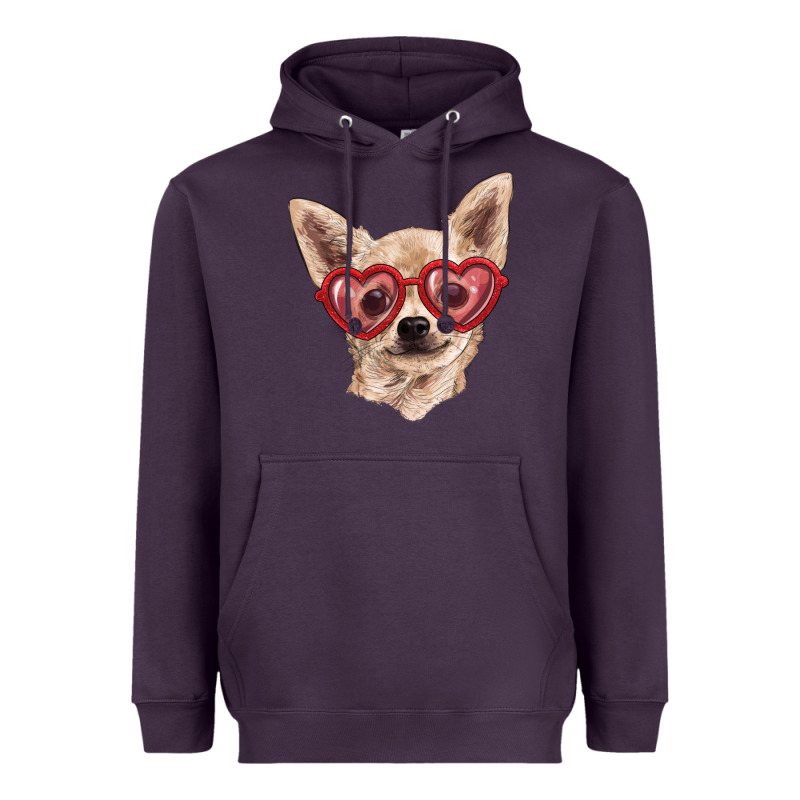 Chihuahua Dog With Love Glasses Heavyweight Hoodie by RanaPortraitStore | Teevron