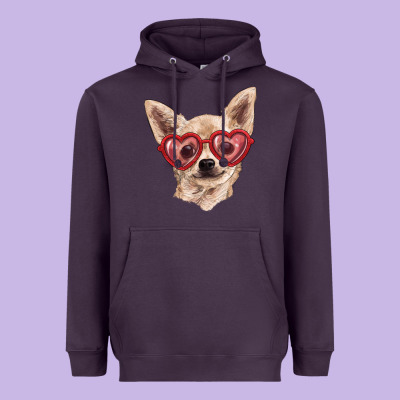 Heavyweight Hoodie chihuahua dog with love glasses