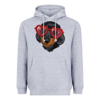 Heather Grey dachshund with love glasses Heavyweight Hoodie - RanaPortraitStore