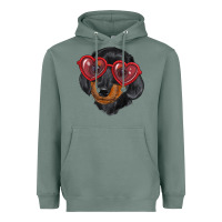 Sage dachshund with love glasses Heavyweight Hoodie - RanaPortraitStore