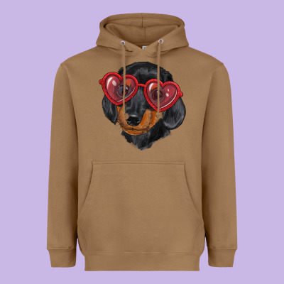 Heavyweight Hoodie dachshund with love glasses