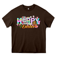 Chocolate Brown Happy Easter Heavy Core Tee - CowhideDigitalArt