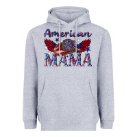Heather Grey American mama with cowboy Heavyweight Hoodie - texasbilliewilder