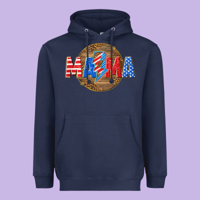 Heavyweight Hoodie American mama with lightning bolt