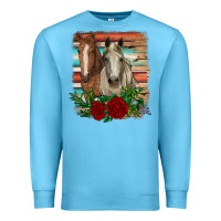Ocean Blue horses with roses Premium Sweatshirt - RanaPortraitStore