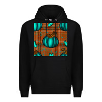Black turquoise pumpkin plaid seamless pattern Premium Hoodie - BundleAndBundleShop