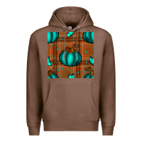 Chestnut turquoise pumpkin plaid seamless pattern Premium Hoodie - BundleAndBundleShop