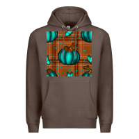 Coffee turquoise pumpkin plaid seamless pattern Premium Hoodie - BundleAndBundleShop