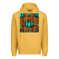 Mustard turquoise pumpkin plaid seamless pattern Premium Hoodie - BundleAndBundleShop