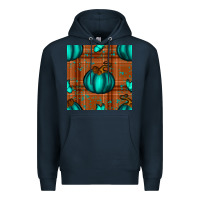 Navy turquoise pumpkin plaid seamless pattern Premium Hoodie - BundleAndBundleShop