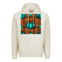 Oatmeal Heather turquoise pumpkin plaid seamless pattern Premium Hoodie - BundleAndBundleShop