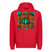 Red turquoise pumpkin plaid seamless pattern Premium Hoodie - BundleAndBundleShop