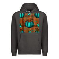 Smoke turquoise pumpkin plaid seamless pattern Premium Hoodie - BundleAndBundleShop