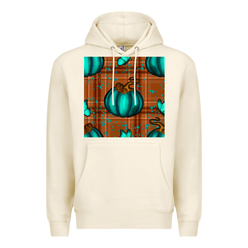 Turquoise Pumpkin Plaid Seamless Pattern Premium Hoodie by BundleAndBundleShop | Teevron