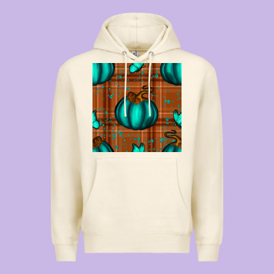 Turquoise Pumpkin Plaid Seamless Pattern Premium Hoodie Designed By Bundleandbundleshop