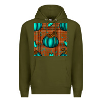 Army Green turquoise pumpkin plaid seamless pattern Premium Hoodie - BundleAndBundleShop