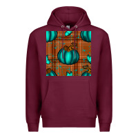Burgundy turquoise pumpkin plaid seamless pattern Premium Hoodie - BundleAndBundleShop