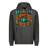 Charcoal Heather turquoise pumpkin plaid seamless pattern Premium Hoodie - BundleAndBundleShop