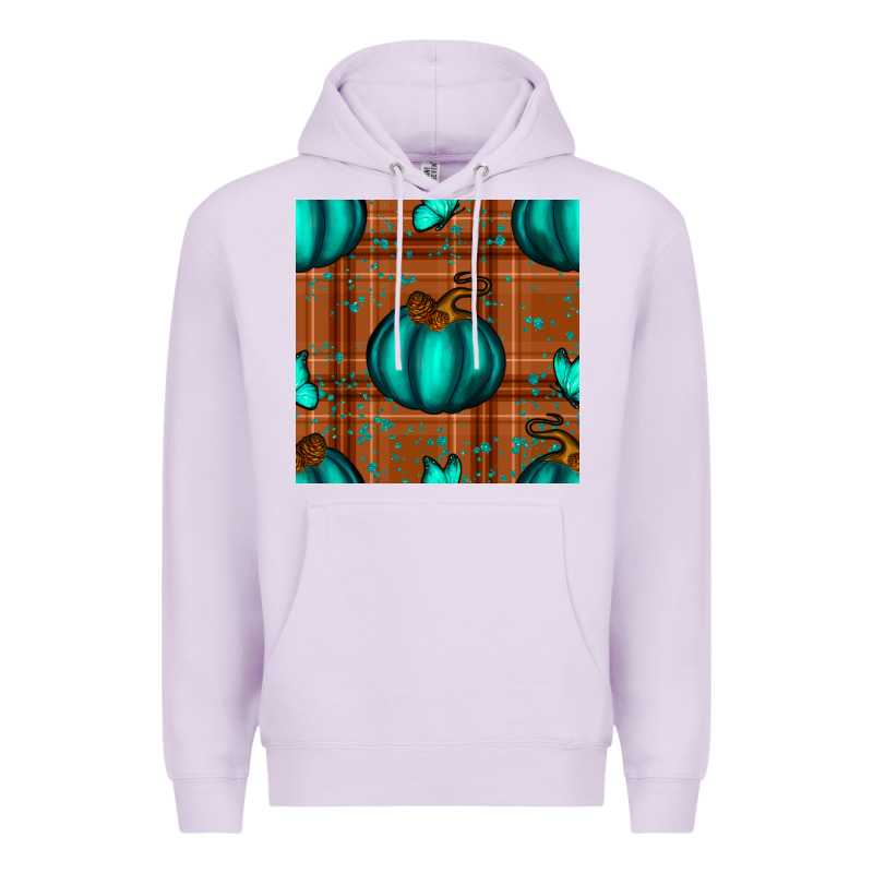 Turquoise Pumpkin Plaid Seamless Pattern Premium Hoodie by BundleAndBundleShop | Teevron