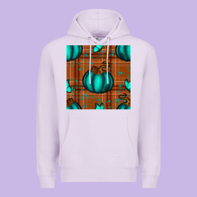 Turquoise Pumpkin Plaid Seamless Pattern Premium Hoodie Designed By Bundleandbundleshop