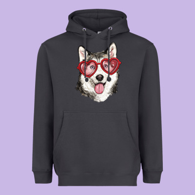 Heavyweight Hoodie husky with love glasses