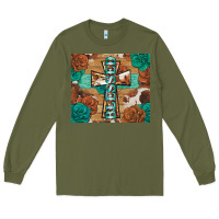 Army Green blessed cross Long Sleeve Tee - BarkalooDesign
