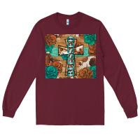 Burgundy blessed cross Long Sleeve Tee - BarkalooDesign