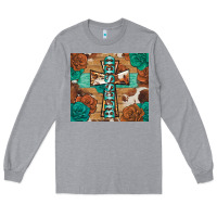 Heather Grey blessed cross Long Sleeve Tee - BarkalooDesign