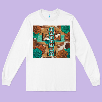 Blessed Cross Long Sleeve Tee Designed By Barkaloodesign