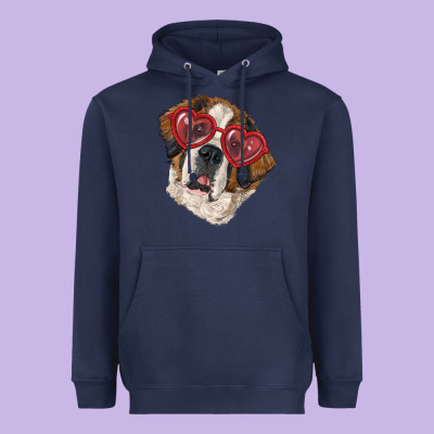 Heavyweight Hoodie saint bernard with love glasses