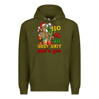 Army Green Christmas ho ho ho holy shit what a year skeleton Premium Hoodie - AdoDesignShop