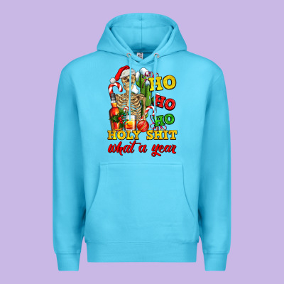 Christmas Ho Ho Ho Holy Shit What A Year Skeleton Premium Hoodie Designed By Adodesignshop