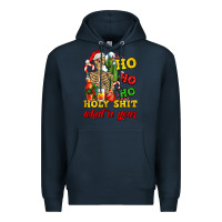 Navy Christmas ho ho ho holy shit what a year skeleton Premium Hoodie - AdoDesignShop