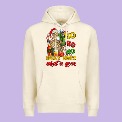 Christmas Ho Ho Ho Holy Shit What A Year Skeleton Premium Hoodie Designed By Adodesignshop