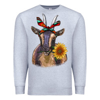 Heather Grey sunflower aztec ribbon goat Premium Sweatshirt - RanaPortraitStore
