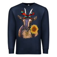 Navy sunflower aztec ribbon goat Premium Sweatshirt - RanaPortraitStore