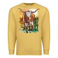 Antique Gold longhorn cow with desert background Premium Sweatshirt - RanaPortraitStore