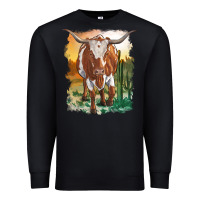 Longhorn Cow With Desert Background Premium Sweatshirt | Teevron