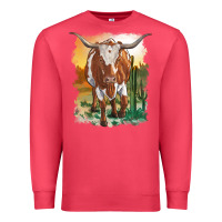 Cardinal longhorn cow with desert background Premium Sweatshirt - RanaPortraitStore