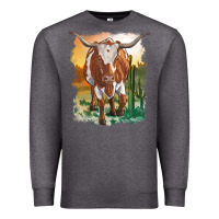 Charcoal Heather longhorn cow with desert background Premium Sweatshirt - RanaPortraitStore
