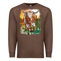 Chestnut longhorn cow with desert background Premium Sweatshirt - RanaPortraitStore