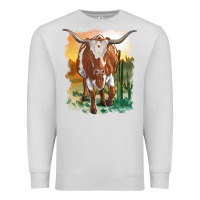 Dove Grey longhorn cow with desert background Premium Sweatshirt - RanaPortraitStore