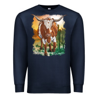 Navy longhorn cow with desert background Premium Sweatshirt - RanaPortraitStore