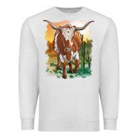 Oatmeal Heather longhorn cow with desert background Premium Sweatshirt - RanaPortraitStore